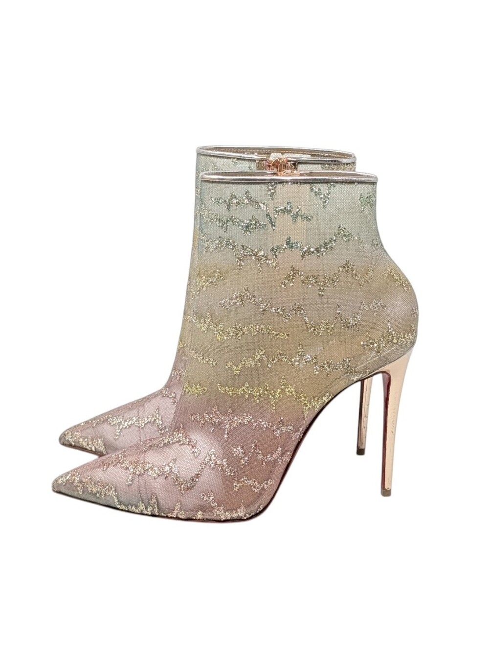 Christian Louboutin Nancy Ombre Pastel Glitter Mesh Heeled Bootie Boot Sz EU 38